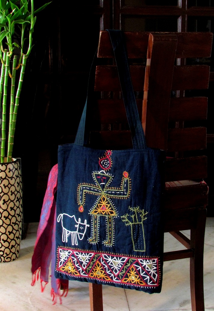 Paniwali Blue Rabari Hand Embroidered Kutch Bag 